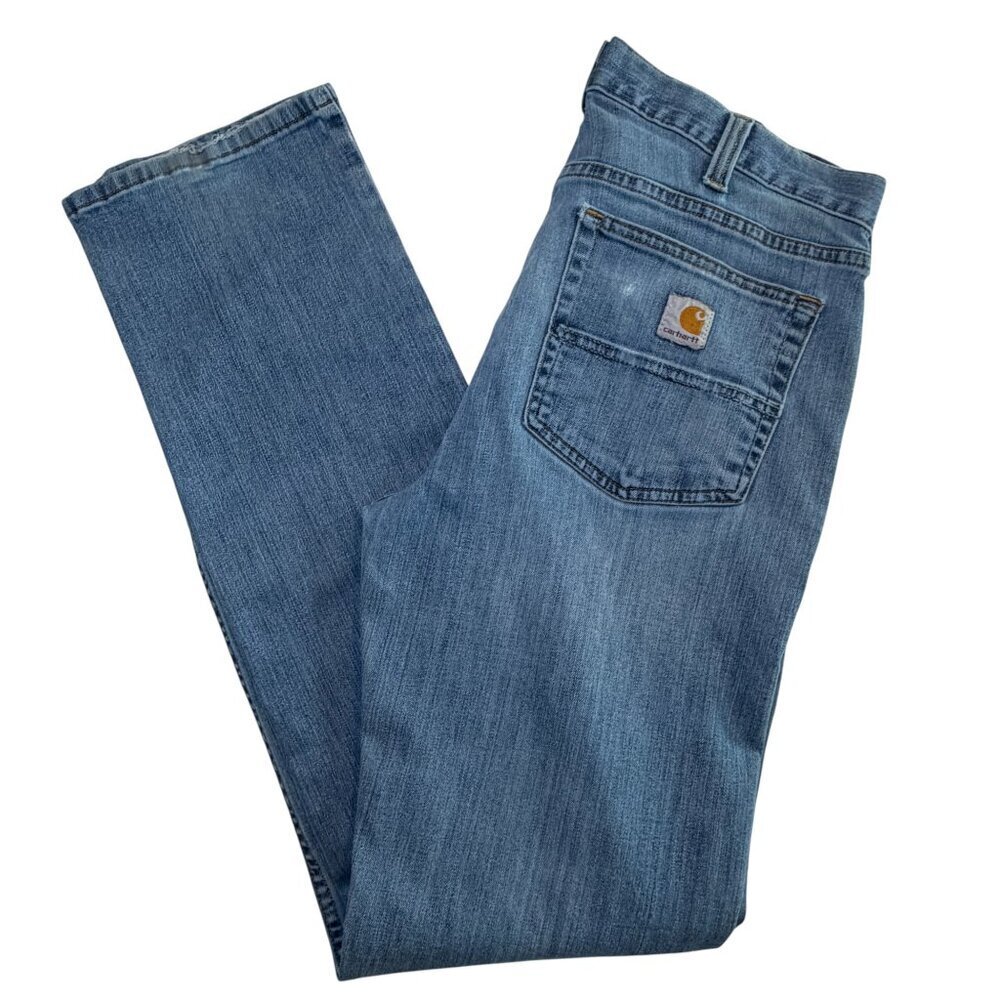 CARHARTT Rugged Flex Distressed Straight Leg Denim Blue Jeans 32 x 34